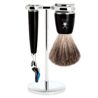 Набор для бритья MÜHLE RYTMO бритва под Gillette® Fusion, щетинная кисточка, подставка для бритвы, металл (4 пр)