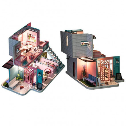 3D Интерьерный конструктор DIY House Румбокс Hongda Craft "Розовое кафе"