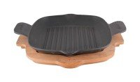 Сковорода-гриль чугунная LAVA на деревянной подставке 26х26 см