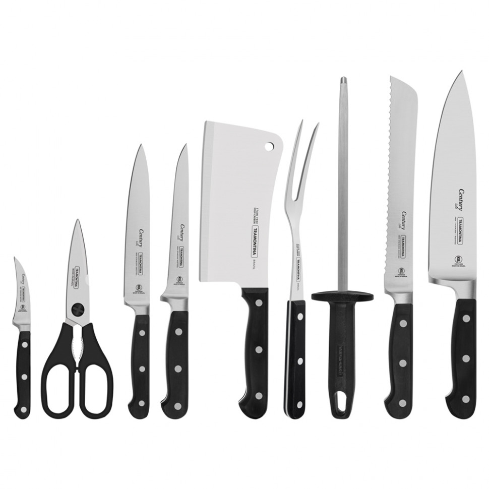 Набор ножей для кухни рейтинг. Tramontina Century ножи. Шеф нож Трамонтина. Ножи Трамонтина Центури. Набор кованых ножей Tramontina.