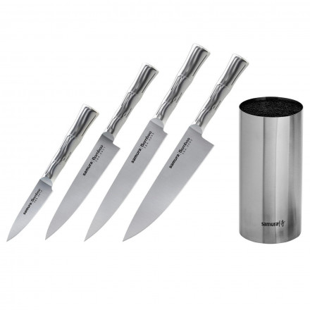 Набір з 4-х кухонних ножів та підставки Samura Bamboo SBA-05
