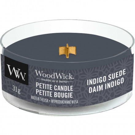 Ароматична свічка з ароматом шкіри та мускусу Woodwick Indigo suede