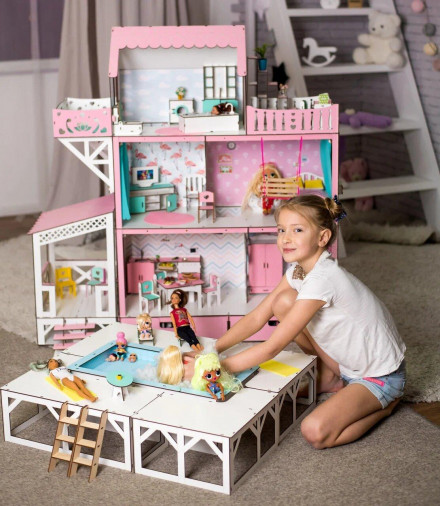 Кукольный дом без мебели NestWood "Люкс" с террасой, балконом и бассейном