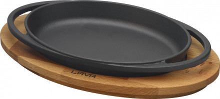 Сковорода овальна чавунна LAVA 21x14 см на дерев&#39;яній підставці