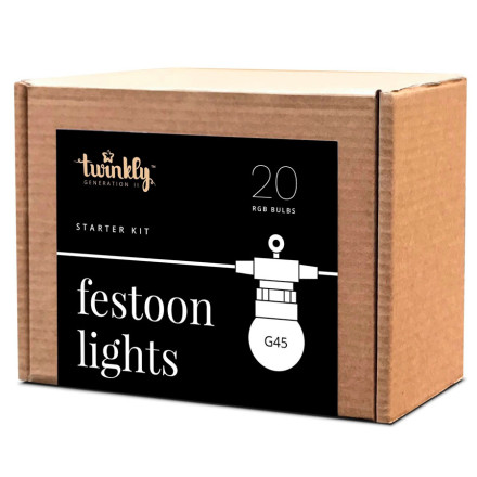 Гирлянда Smart LED Twinkly Festoon RGB 20, G45, Gen II, IP44, 10м, черный кабель