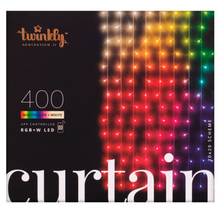 Гирлянда Smart LED Twinkly Curtain RGBW 400, Gen II, IP44, 1.45 х 2.1м, прозрачный кабель