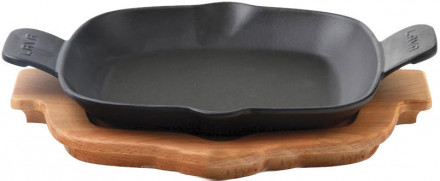 Сковорода чугунная LAVA на деревянной подставке 26х26 см